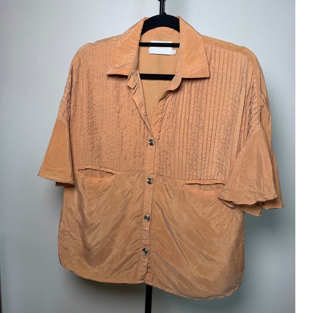 Sancia Short Sleeve Orange Brown Blouse Size XS 100% Cupro